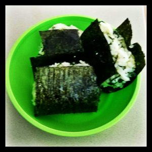 Three baby spinach onigiri